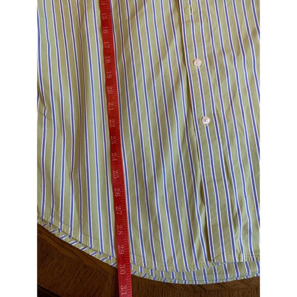 BLACK BROWN 1826 FLIP CUFF COTTON SHIRT AVOCADO GREEN BLUE STRIPE SIZE L - Picture 8 of 10